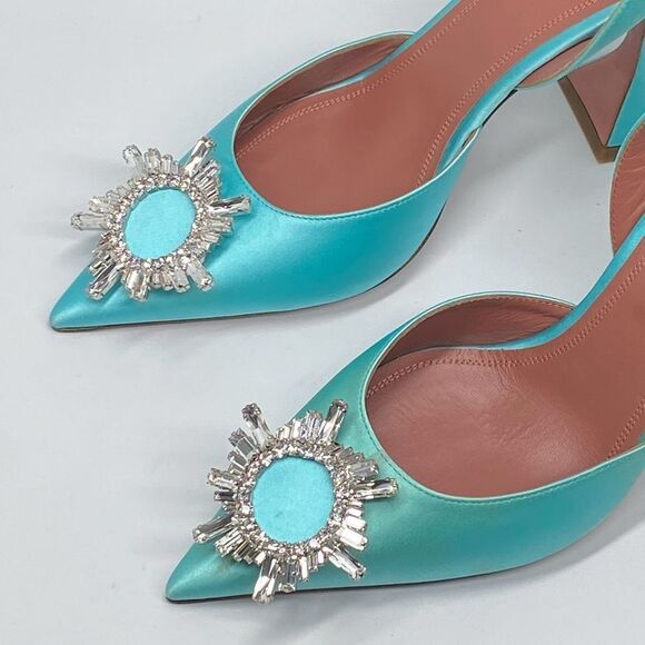 Amina Muaddi Begum Embellished Satin Slingback Pumps size 39 - Picture 7 of 14